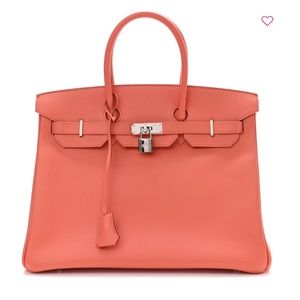 HERMÈS Birkin 35 Crevette Pink Clemence Palladium Silver Hardware Top Condition